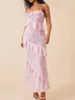 Abiti casual Donne Donne Spaghetti Cinghie Maxi Dress Floral Summer Boho Long Sleeveless Tiered Ruffle 2024