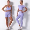 R2Z7 Women's Tracksuits Seamless Womens Yoga Set Träningsskjorta Sportbyxor BRA Gym Set Fitness Shorts Crop Top midja Rinnande benövning Set 240424