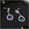 Свиная люстра Choucong 2021 Top Sell Servings Luxury Jewelry 925 Sier Sier Water Drop Blue Sapphire Cz Diamond Gemstones P Dhsms