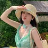 Breda randen hattar koreanska söta sommarblomma webbing strå hatt kvinnors stora strand solskade fiskare mössa utomhus fritid vikbar sol
