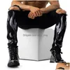 Męskie dżinsy męskie rozciągliwe czarne chude punkowe młodzieżowe spodnie streetwearne spodnie do dziury dżinsowe spodnie dla mężczyzny 230216 upuść dhkfz