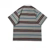 2024 summer loose American retro Japanese striped tshirt for men colorblocked Polo shirt lapel shortsleeved women 240417