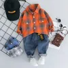 Kleidung Sets Baby Boys Frühling Kinder Plaid-Hemd Jeans 2 Stück Anzug Kleinkind Kind Casual Clothes Kinder Outfits 0-4 Jahre