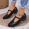 Casual Shoes Low Heel Buckle Strap Pumps For Women 2024 Winter Solid Square Ladies Pointed Toe PU Zapatos