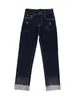 Jeans pour femmes strass de rue bleu foncé pour les femmes 2024 automne hiver extensible taille hauteur minceur curling pantalon denim droit