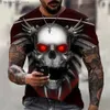 Men's T-Shirts Cool Skull Print T-shirt Mens Trend 3D Pattern Short Sleeve Personalized Horror Style Street Apparel Large Round Neck Top Q240426