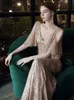 Runway Dresses Yidingzs Elegant V Neck Long Sequin Evening Dress 2021 Ny Off Shoulder Evening Party Dress Y240426