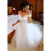A с великолепным свадебным кружевным африканским платье линии съемные юбки v Neck Off Plouds Long Tule Bridal Howns Ivory Whit