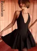 Robes décontractées 2024 bazaleas sexy noire noire noire couchée robe féminine en soirée basse taille a-line plieted party mini robe d'été