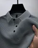 2024 mens high-end mesh ice silk short-sleeved shirt collar summer solid color high street breathable anti-wrinkle POLO shi 240412