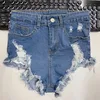 Kvinnors shorts 2022 Nya kvinnor Sexig hög midja denimshorts med hål jeans elastiska poldansshorts y240425