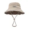 Beretti Adolescenti Design sfilacciato Hat bucket Fisherman pieghevole estate con la corda del mento Anti-uv per la famiglia di amici
