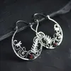 Dangle Chandelier Flower Botanical Dangle Earrings for Women Silver Color Round Red Stone Party Wedding Jewelry Gift