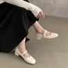 Dress Shoes French Shallow Mount Single Women Mid Heel 2024 Retro Gentle Temperament Women's Thick With Mary Jane