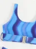 Swimwwear Women Sexy High Waist Bikini Set 2024 Blue Gradient Striped Backle Push Up Swimsuit Summer Bathing Fssue Two Piece Biquini