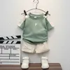 Set di abbigliamento Nuovi set di vestiti per bambini estivi Set di magliette da stampa in cotone in cotone+cortometraggi per culo 2 pezzi abiti per bambini per la tuta per bambini