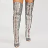 Boots Sexy T-Shape Straps Over-the-knee 2024 Winter Luxury Glitter Rhinestone Decoration Warm Pointed Toe Thigh High