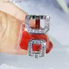 Wedding Jewelry Sets 925 Silver Luxury Geometric Two Square Hollow Crystal Necklace Ring Earrings For Women Minimalist H240426