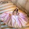 Prinsessan Pink Sweetheart Ball Gown Quinceanera Dress for Girls Beaded Birthday Party Gowns 3D Flowers Prom Dresses Vestido