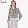 Women's Blouses CISULI Printed Silk Crepe Shirt Mulberry Stripe Pattern Blue Color Breathable Anti-allergy Wholesale