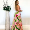 Vår- och sommarkvinnor Deep V Backless Dress Bohemian Floral Strap for Women 124