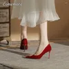 Chaussures habillées Femelle à talons hauts 2024 Mariage pointu Perle Red Bridal Chic et élégante femme chaussure de chaussures Pumps 43