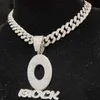 Strands Mens and Womens Hip Hop Block Pendant Necklace All Crystal Cuban Chain Hip Hop Letter Necklace Fashion Charm Jewelry Gift 240424