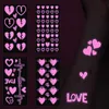 Transfert de tatouage Temporaire fluorescent Love Heart Skin Tattoos Autocollant étanche Tatouage Skin Tattoos pour la jambe de bras Party Party Music Concert Bar 240426