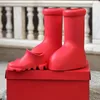 ビッグレッドブーツデザイナープラットフォームメンズレインシューズレインブーツイブラバーレザーの膝のブーツ漫画シューズ厚いボトムプラットフォームレディース靴大きな赤いブーツ