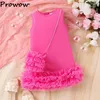 女の子のドレスProwow Kids Party for Girls Red Neeveless Princess Cake Dress Children Birthday with ShalledBag 2024