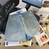 Женские шорты вымыты джинсовые шорты женская 2024 лето тонкая высокая талия винтажные широкие штаны Горячие штаны Голубые джинсы шорты Y240425