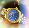 Popularne męskie trzy stiches zegarki Data dnia Tydzień Zegar kwarcowy bateria rdzeń chronograf wszystkich przestępstw Prezydent Bransoleta Watch Montre de Luxe