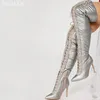 Boots Sexy T-Shape Straps Over-the-knee 2024 Winter Luxury Glitter Rhinestone Decoration Warm Pointed Toe Thigh High