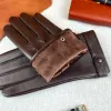Zwarte echte lederen handschoenen voor mannen winter warm touchscreen rijden en fietsen schapenvachthandschoenen voor zaken
