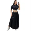 NEW women's Sexy Two Piece dress brand Designer Geometric patterns sling vest long pleated skirt 2-piece sets women splicing nightclubs suit