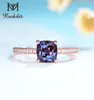 Kuololit 585 rose gold lab grown Alexandrite Gemstone Ring for Women Real 925 Sterling Silver Cushion Luxury Ring for Engagement T2412867