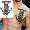 Tattoo Transfer 3D Black Large Warrior Shield Temporary Tattoos For Men Adult Anchor Lion Tiger Wings Realistic Fake Tattoo Chest Tatoos 240427