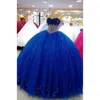 Royal Quinceanera Crystal Sweet Blue Abites 16 Perline Tulle Ball Adcet Appliques in pizzo Appliques Lunghezza Princess Party Ocn Obito Vestidos