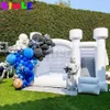 4,5x4.5m (15x15ft) Casamento ao ar livre Casado de salto de salto branco Inflável Castelo de salto com slide PVC Commercial Jumping Bouncer Bouncy Combo for Kids Moonwalks n Adultos