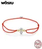 Wostu Authentic 925 Sterling Silver Red Rope Bee Armband för kvinnor betyder lycklig varje dag smycken gåva CQB1566335012