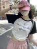 Camicie da donna primavera/estate in edizione coreana edizione contrasto Raglan Lettere Raglan Stampato Top a maniche corta a maniche corta pura