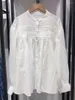Bluzki damskie Rozluźnij biały lub niebieski pojedynczy piersi samica top z długimi rękawem proste damskie koszule 2024 wiosenne lato