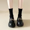 Ladungsstätten weibliche Schuhe Frauen Mode Mary Janes Round Zehen Flats Slipper Oxfords Plattform Casual Metal Chain Knuckle Ladies Heels 240419