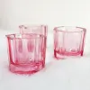 Vloeistoffen roze kristalglas dappen schotel beker met deksel acryl poeder vloeistof houder container manicure gereedschap nagel kunstapparatuur