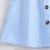 Abiti da ragazza Abito da ragazza Summer Nuova striscia azzurra arruffato abito a v-collo senza scollo a V Elegante grazioso giorno casual vacanza in stile preppy outifitsl2404