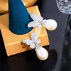 Lüks Dangle İnci Pırlanta Küpe Tasarımcı Kadın Düğün Nişanlığı 3a Zirkonia 18K Altın Kelebek Küpeler S925 STERLING Gümüş Post Mücevher Hediyesi