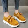 Casual Shoes European American grube obok siebie mokasyny damskie 2024 przednie koronki pochylone obcasy wulkanizowane pojedynczy zapatos mujer