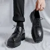 Casual Shoes Men's Fashion Platform Brand Designer Original Leather Derby Shoe Stage Nightclub Dress Black Trend Point Toe Footwear