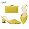 Dress Shoes Yellow Woman And Bag Set Luxury Stones Pumps Match With Handbag High Heels Sandals Purse Femmes Sandales Escarpins A108-2