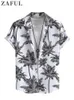 Men's Casual Shirts ZAFUL Hawaiian Shirts for Men Tropical Coconut Tree Print Short Sleeve Shirt Summer Beach Casual Button Vacation Tops Z5037732 240424